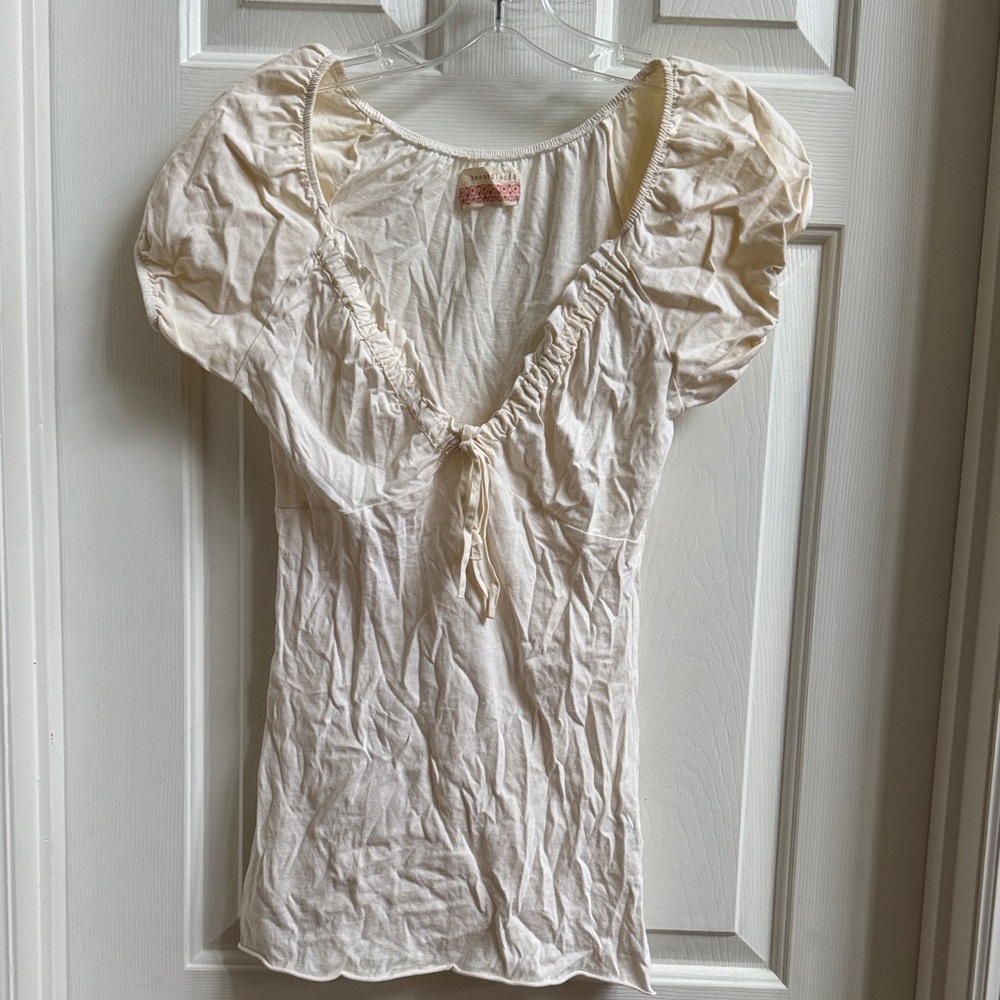 Source Unknown Cream Blouse with Puff Sleeves - image 1